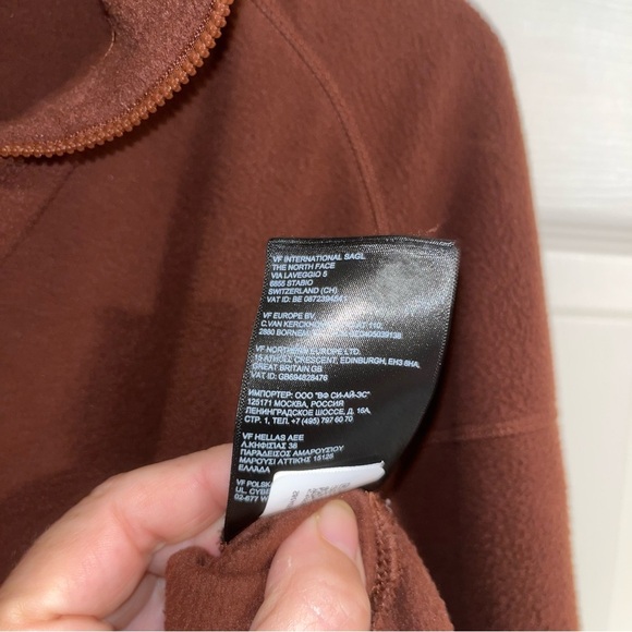 North Face Glacier cropped 1/4 zip fleece neck logo brown M top pullover sweater - Picture 5 of 7